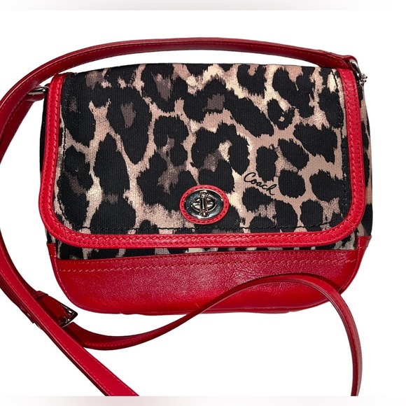 Coach - red and leopard crossbody bag- like new - Picture 1 of 12